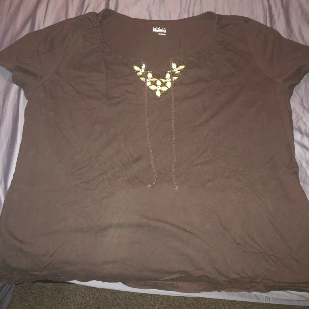 Basic Editions brown short sleeve blouse